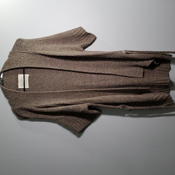 Ann Taylor Loft Lounge sweater women's size medium brown tweed tie oversize - Picture 2 of 6